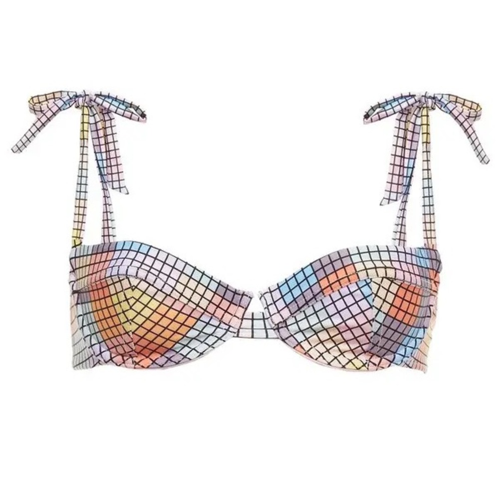 Ganni Multicolor Checkered Bikini Top